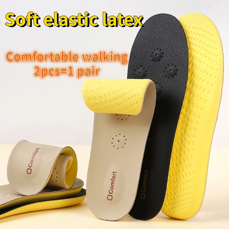 Cowhide Insoles Soft Leather Latex Breathable Sports Insole Shock Absorbing Plantar Fasciitis Inserts Arch Support Shoes Pads