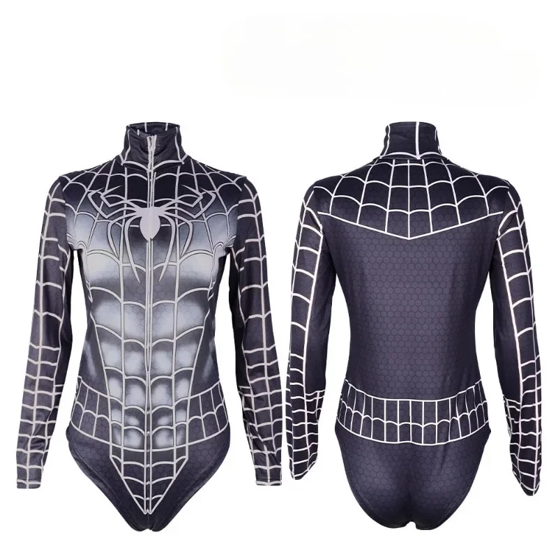 Traje de baño Cosplay para mujer, traje de baño Sexy con cremallera de manga larga con estampado 3d de superhéroe Deadpool Spider-man, traje de baño Maillot