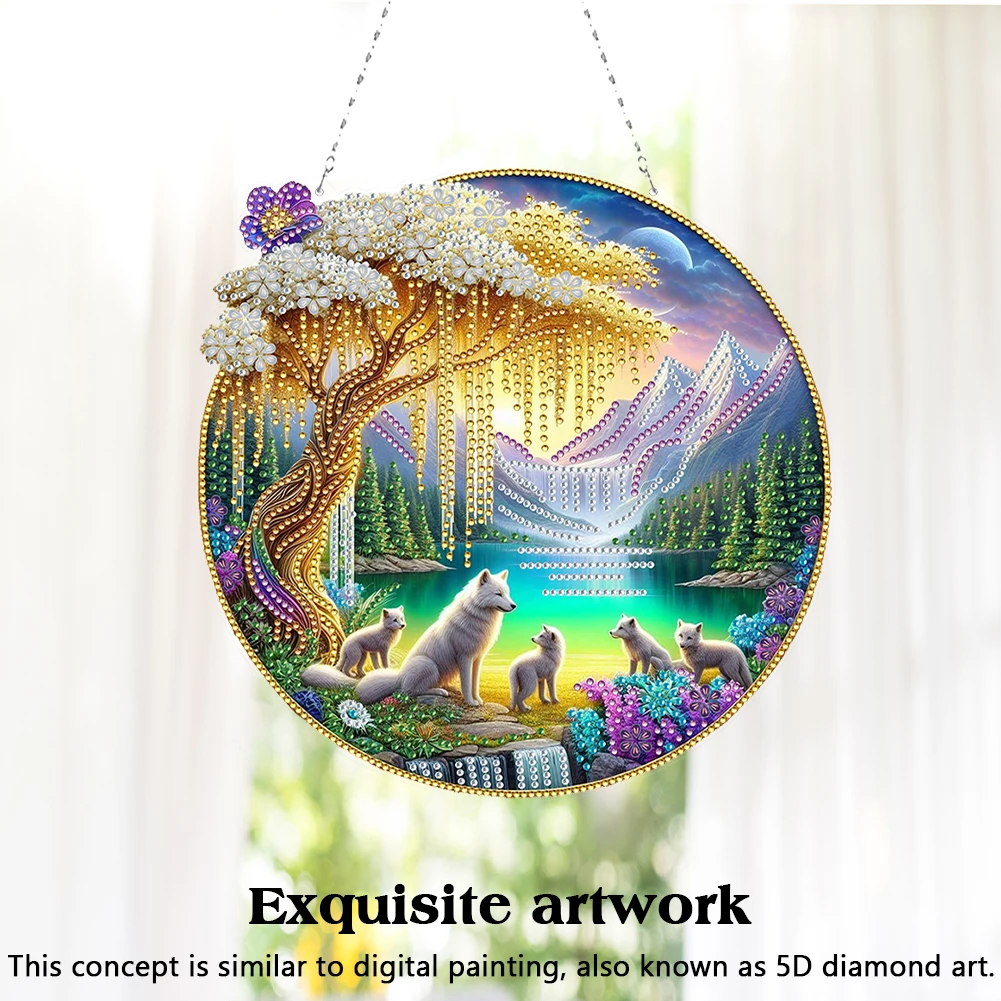

Landscape Double Sided Effect Diamond Painting Hanging Sign Diamond Painting Art Pendant Home Windows Decor for DIY Craft