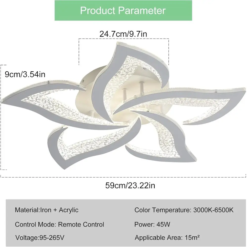 Dimmable LED Ceiling Light, 23.6 Chandelier, Mount, Remote Control, Acrylic Lower Ceiling Lamp Fixture for Living Room, Dining R