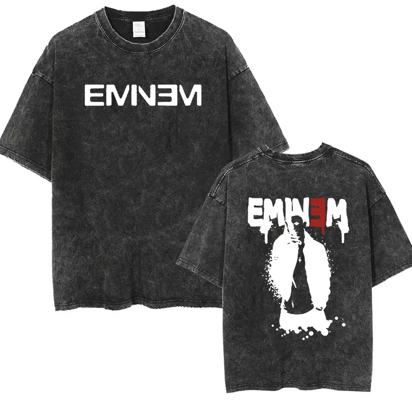 90er Rapper Eminem World Tour Musik Grafik T-Shirts Herren Coole Hip-Hop Vintage Gewaschene Oversized T-Shirts Unisex Gothic Streetwear – Detail 14