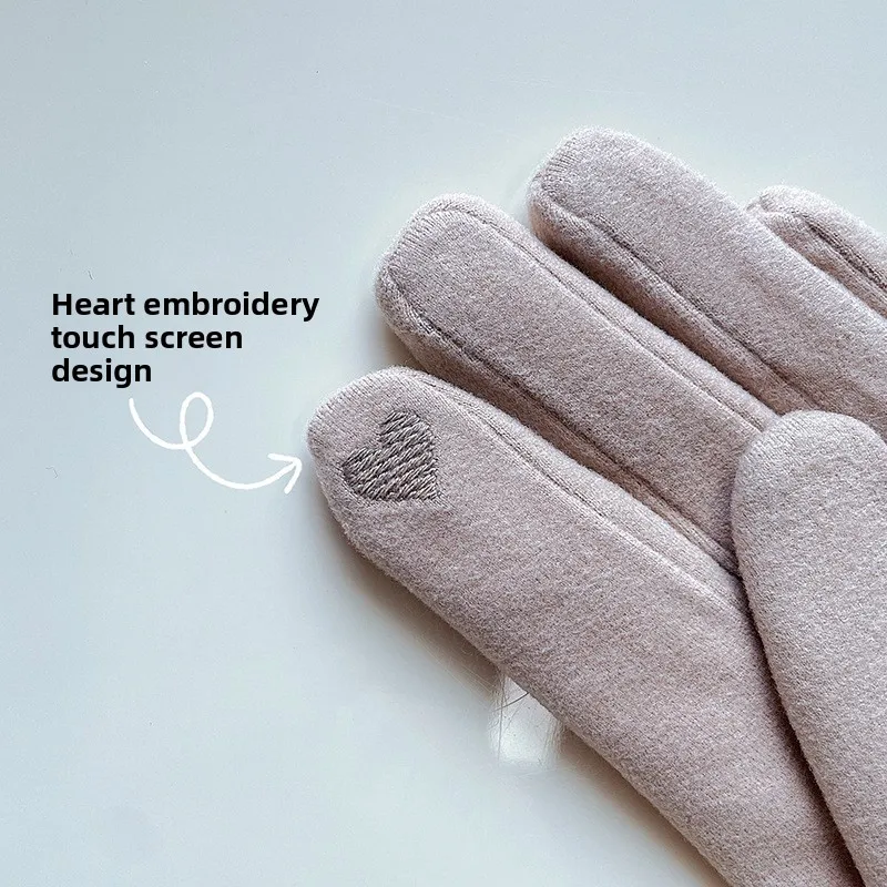 

Женские перчатки из корейской замши с флисовой подкладкой, для сенсорных экранов, зимние, теплые, милые, универсальный размер