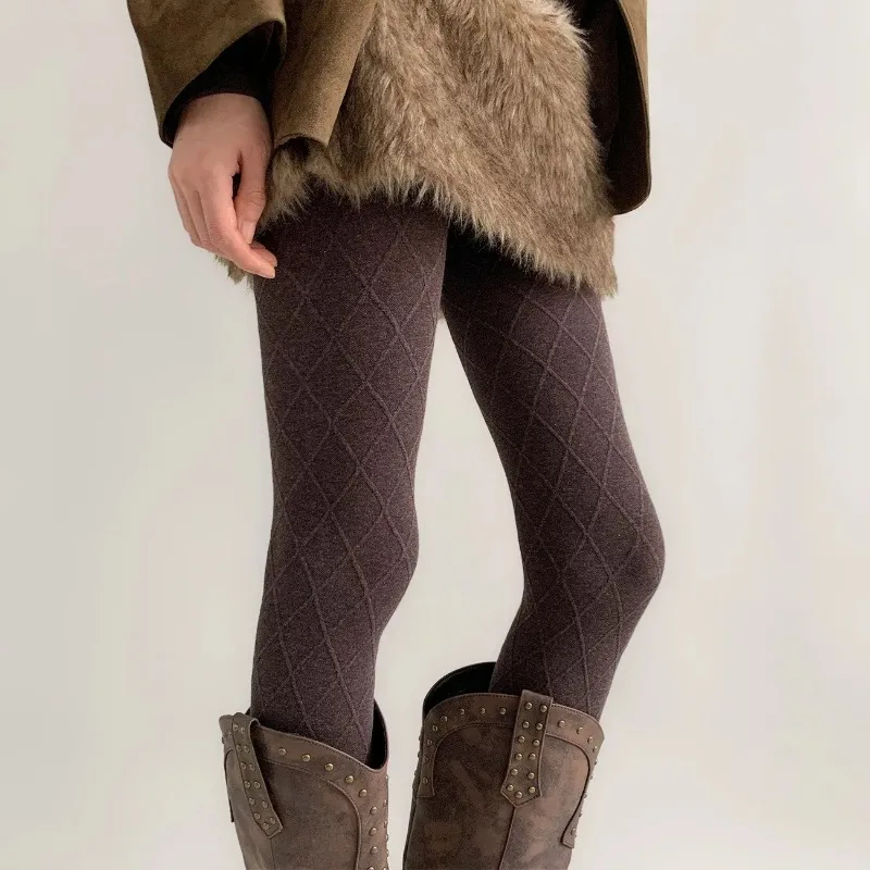 Palando Women Diamond Pattern Tights Autumn Warm Solid Color Pantyhose For Boots