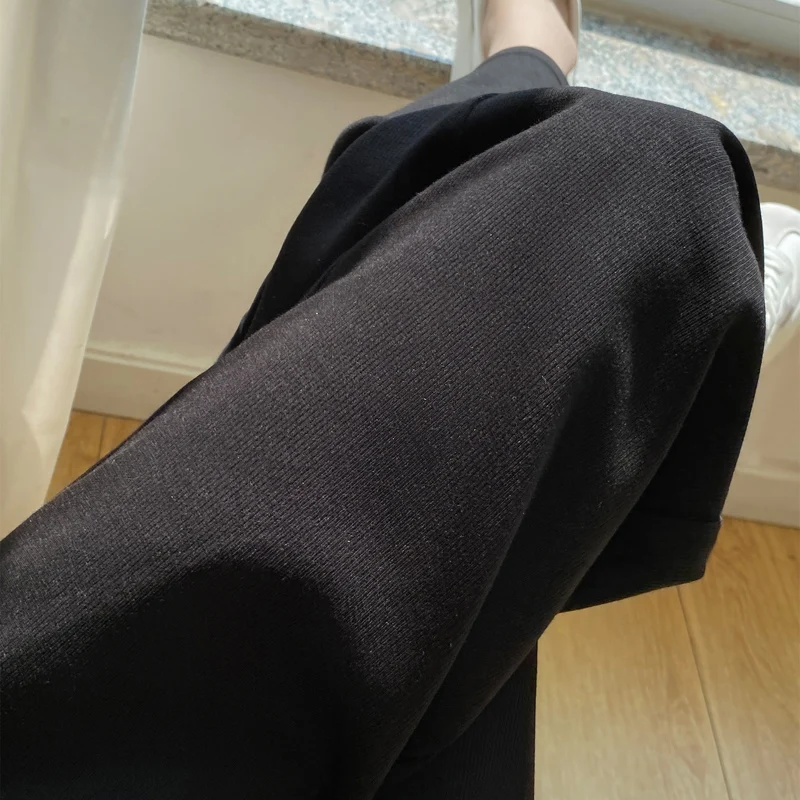 2024 autumn and winter new high waist casual knitted pants women loose solid color slim wide-leg pants worsted wool pants