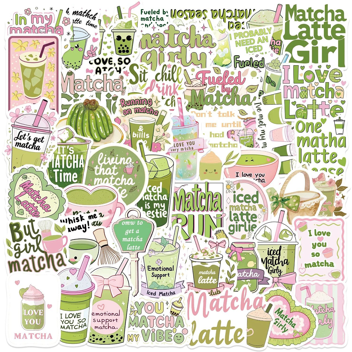 Autocollants Matcha Girl pour ordinateur portable, 50 pièces, autocollants esthétiques pour bouteille d'eau de Skateboard Hydroflask, autocollant de vélo pour adultes