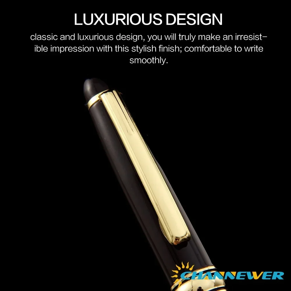STONEGO Classical Black Metal Fountain Pen with Converter, Calligraphy Writing Drawing Journal Business Gift Pen