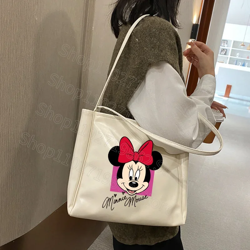 Minnie Mickey Mouse Handbags Disney Shoulder Bags Portable Large Capacity Bag Anime Movie Graphic Print Handbag Birthday Gifts