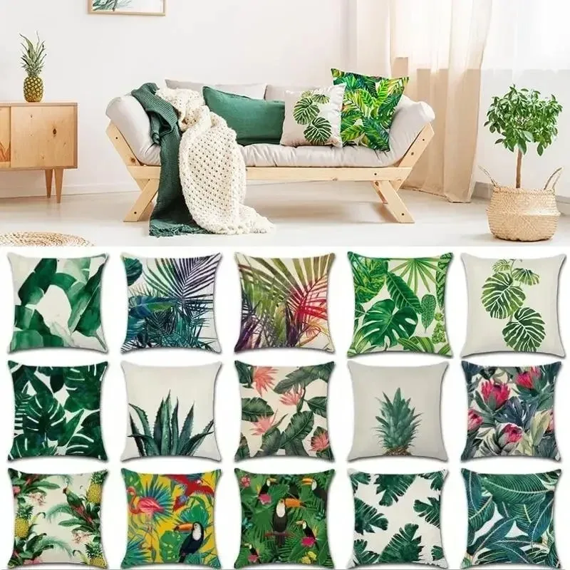 Tropical Palm Leaf Green Home Decor Pillow Cover Plant Cactus Monstera Summer Decorative Pillow Cover