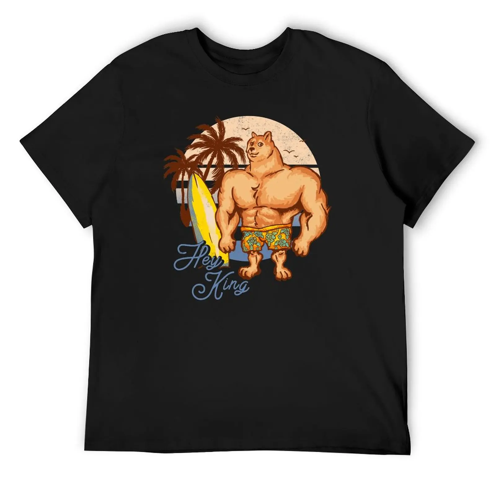 Swole Doge Chilling on the Beach Blue Hey King Big Muscle Buff Dog Chad Shiba Inu Doggo Dank Memes Bonk Dorime Much Wow  T-Shirt