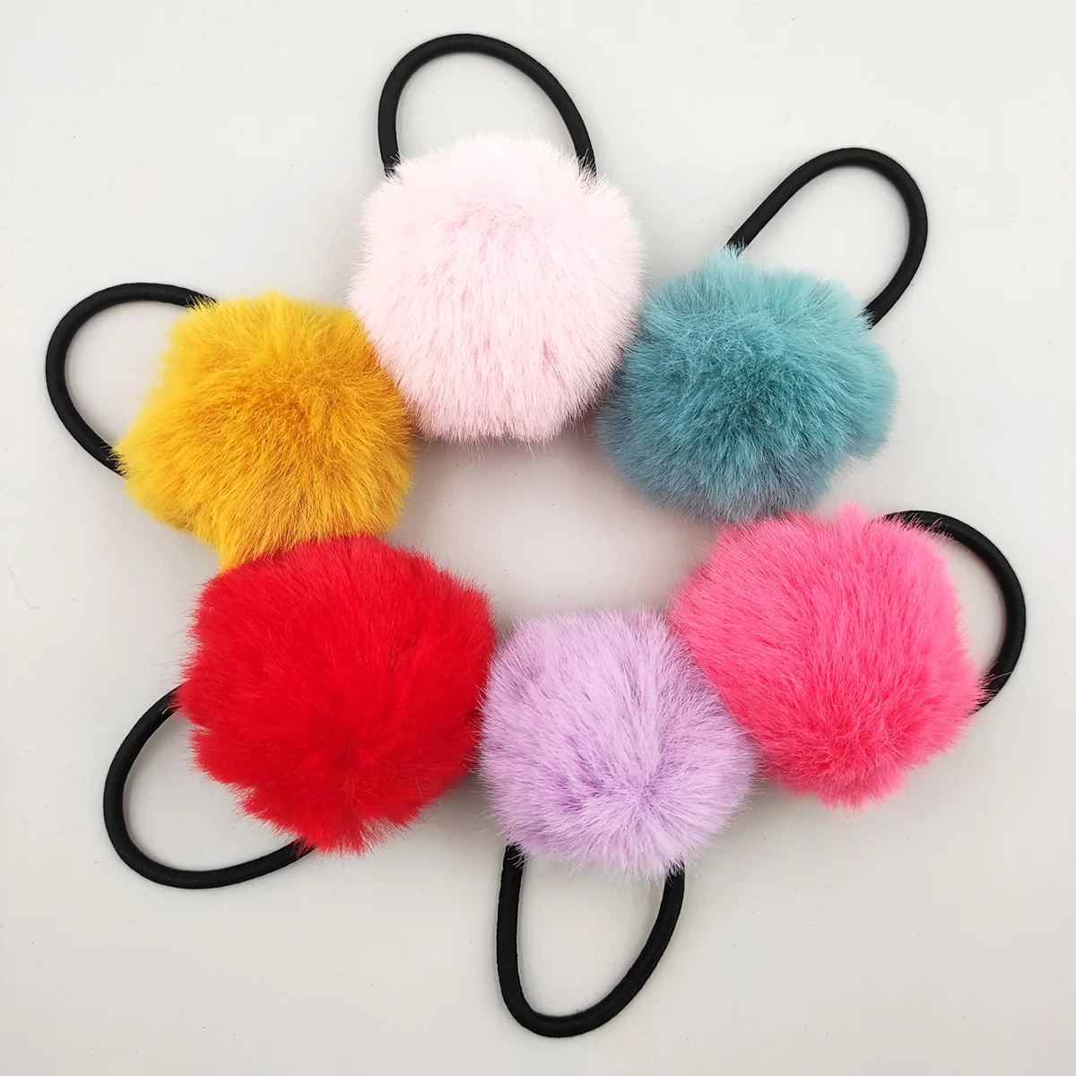 6 قطعة لون الحلوى الحلو كبير Pompom الشعر الدائري موضة بسيطة مرونة الشعر الأربطة المطاطية أفخم الشعر حبل لينة الدافئة فروي رئيس حبل #4