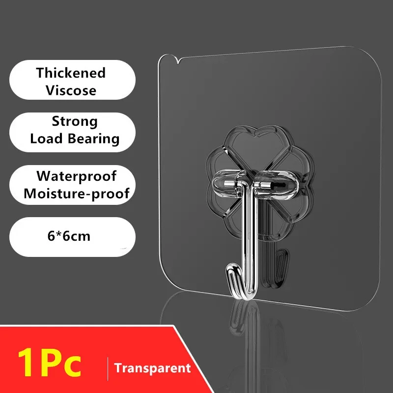 Transparent Strong Self Adhesive Door Hangers, Heavy Load Rack, Cup Sucker, Kitchen Accessories, 6x6cm, 1 Pc