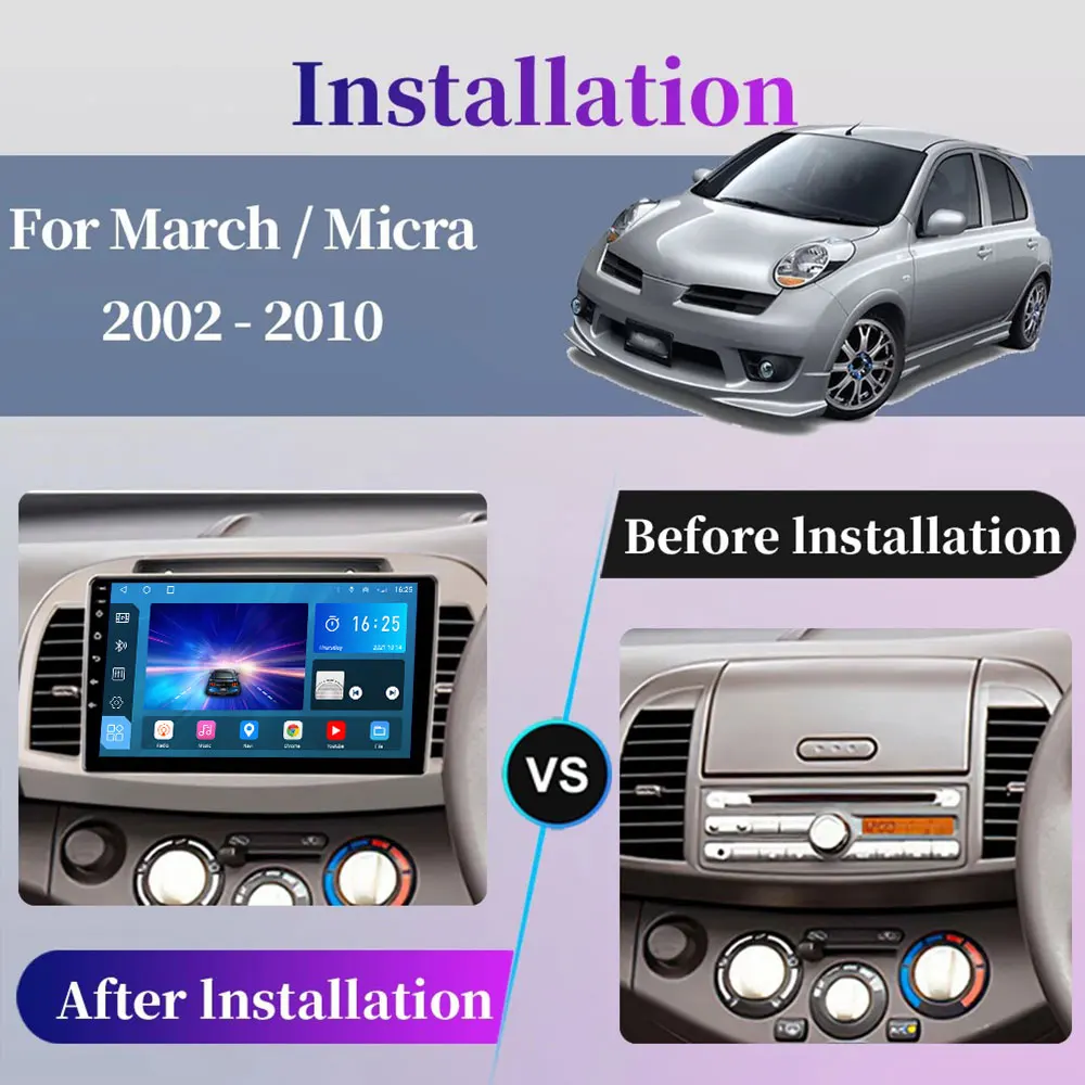 Car Radio Android 14 For Nissan March Micra K12 2002 2003 - 2010 Stereo GPS Carplay Multimedia Navigation DSP Stereo Auto Player