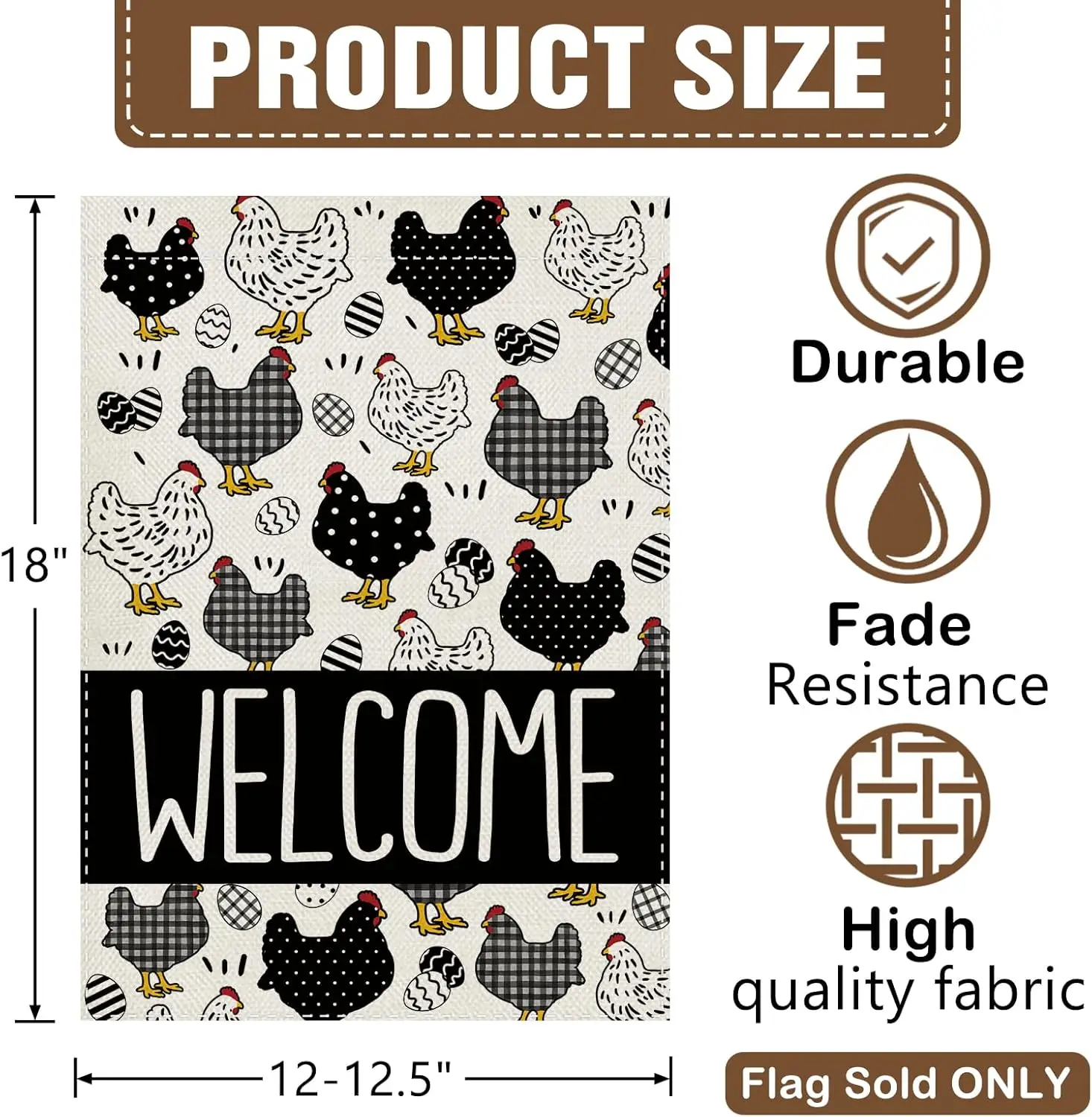 Dyrenson Welcome Farm Chicken Hen Decorative Garden Flag, Farmhouse Black White Eggs Yard Outside Home Decoration, Buffalo P ZZM