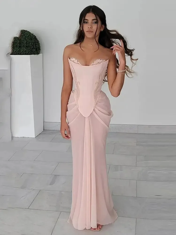 Elegant Women Back Lace Up Evening Dresses Chiffon Dresses Corset High Slit Crystal Wedding Gowns Dress Formal Gowns