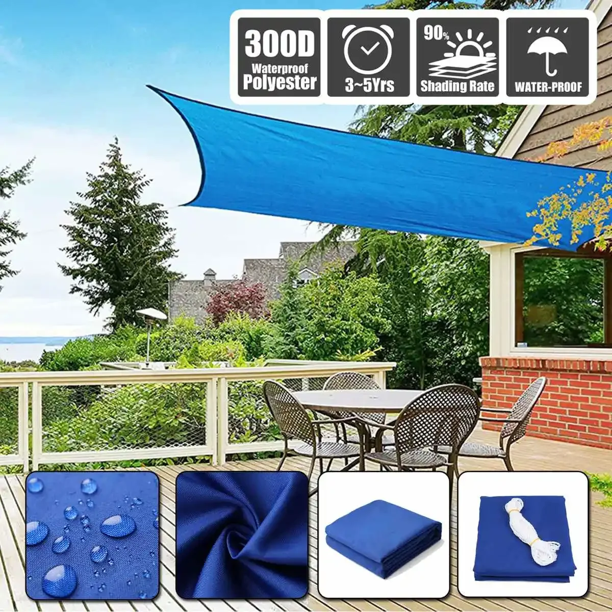 

300D 160GSM 3/ 4M Sun Shade Sail Waterproof UV Garden Patio Awning Canopy Tent Sunshade Shelter Summer Camping Awning