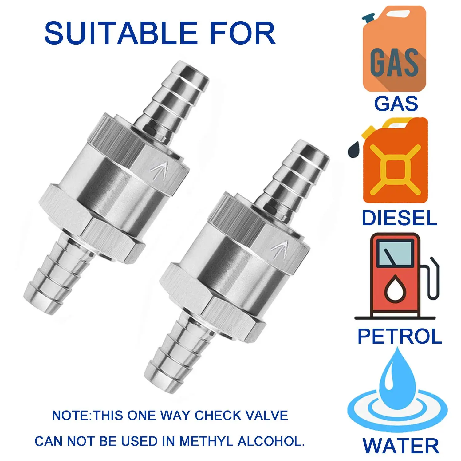 3/8 Inci 10Mm Non-return Satu Arah Aluminium Logam Campuran Perak Garis Bahan Bakar Katup Udara Minyak Bensin Air Diesel untuk Sepeda Motor