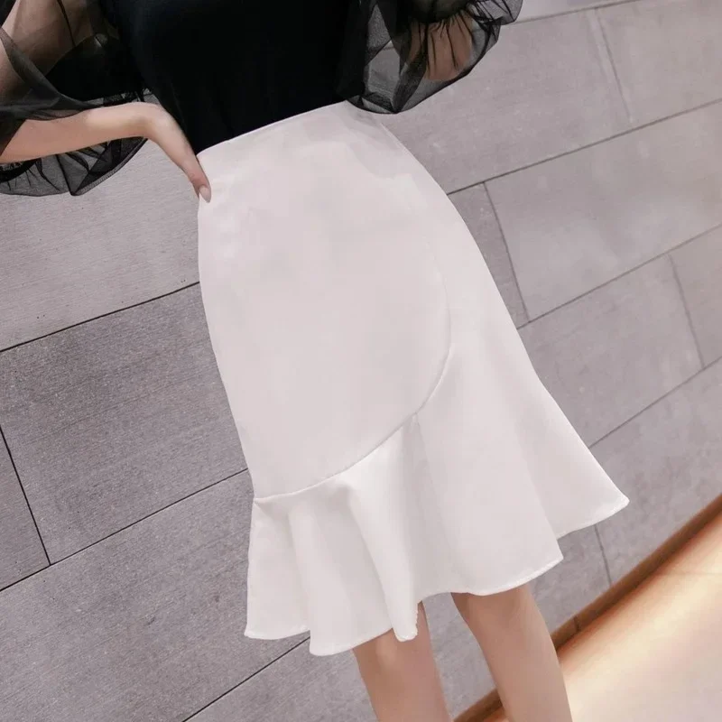 

Trumpet Skirts Women Summer Elegant Lace Design Sweet Korean Style Popular Knee-Length Ulzzang Юбка Женская Tender Solid Office
