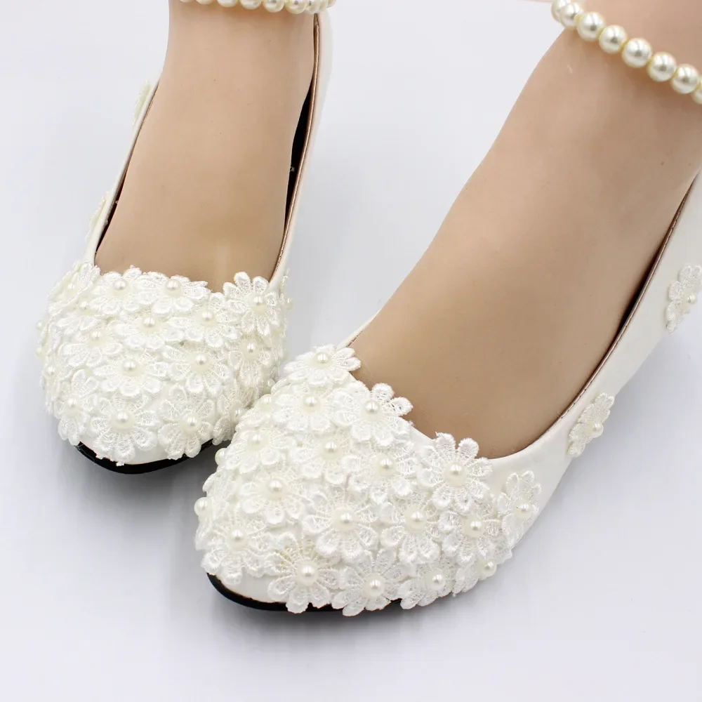 Spring and Autumn Fashion New Sexy Pumps Wedding PU 3 5 8CM Thin Heels Fashion String Bead Flower Shallow Women Shoes White