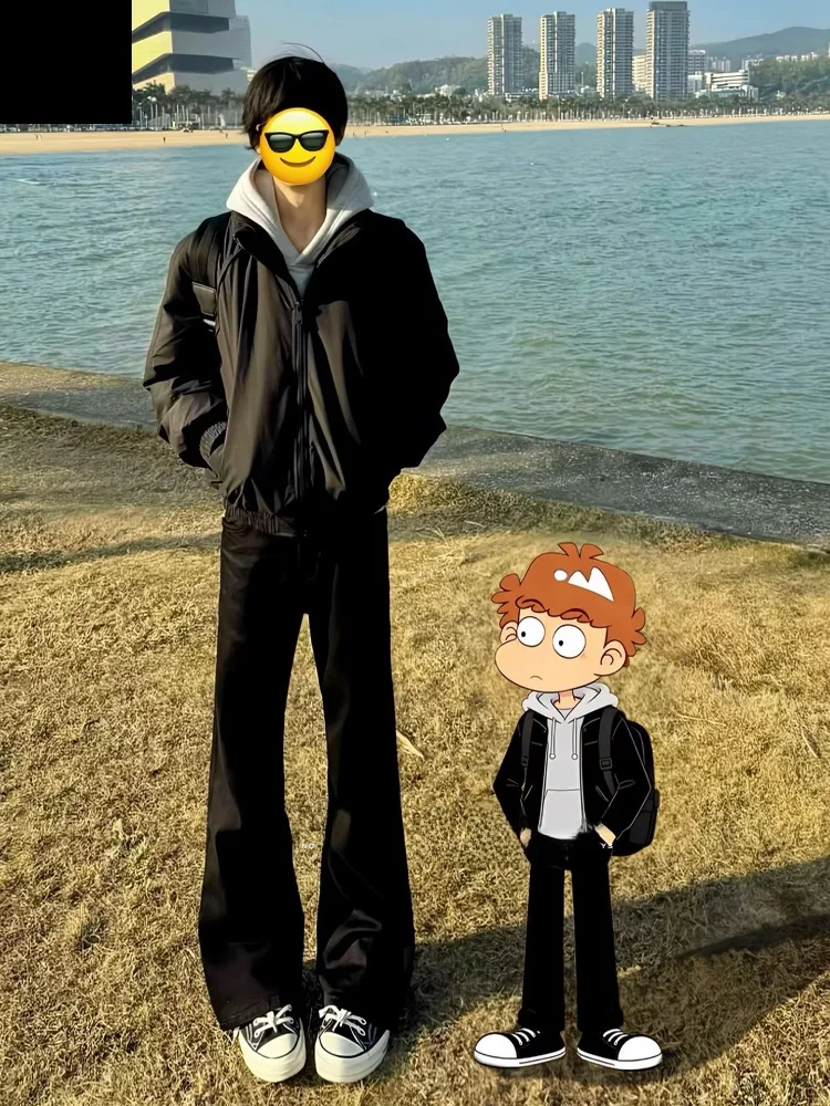 

Cleanfit Bla Bell Bot Jeans Men's Trendy High Street Slim Fit Straight Leg American Sle High Waist Waed Elastic Jeans