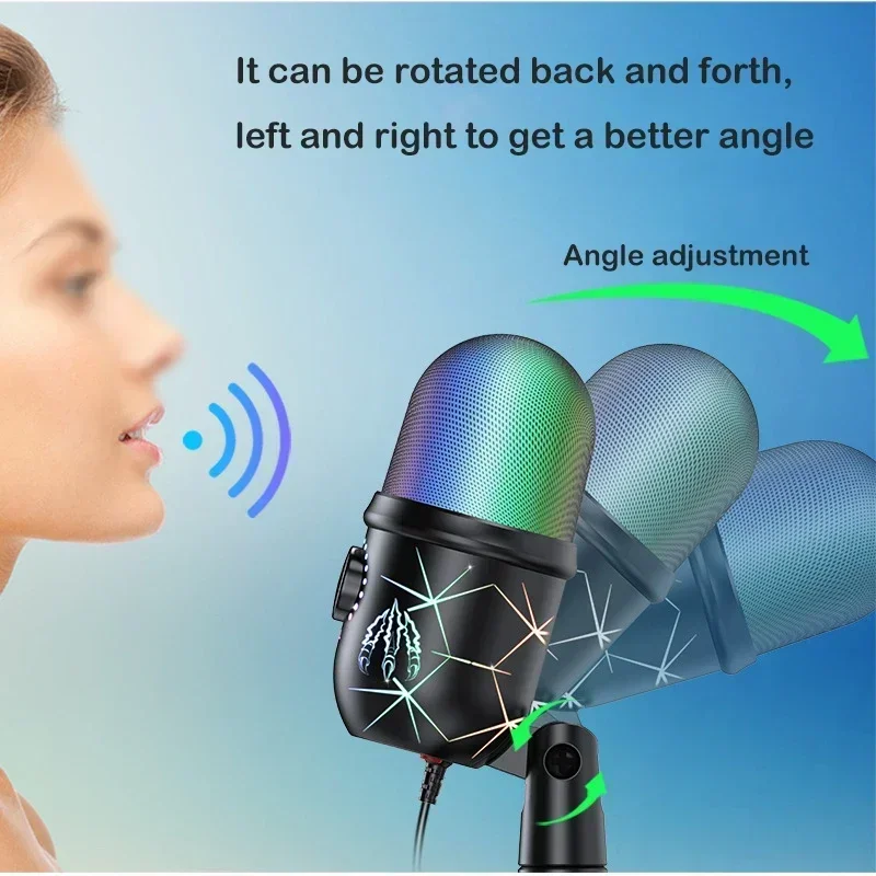 USB Gaming PC Microphone for Streaming Podcasts,RGB Computer Condenser Desktop Mic for YouTube Video