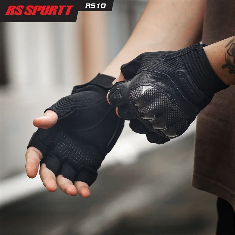 New Summer Half Finger Motorcycle Carbon Fiber Protective Goat Skin Leather High-quality Riding Motorcycle Anti Drop Gloves