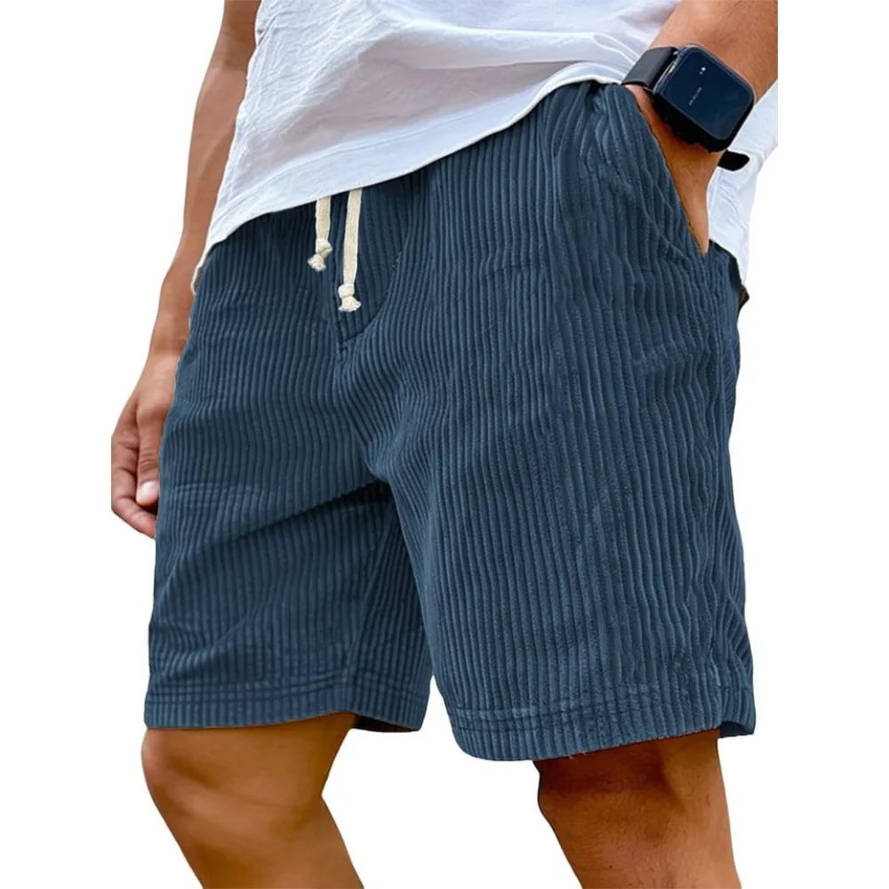 New Men's Retro Embroidered Logo Corduroy Fashionable Lace Up Casual Shorts