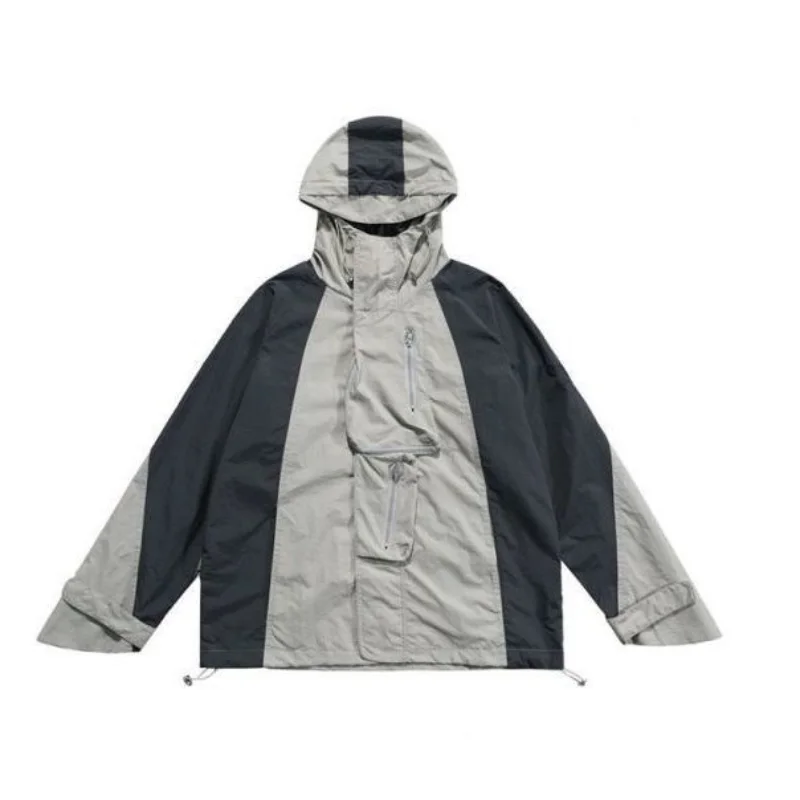 Vintage Outdoor Jackets Women Y2k Streetwear Waterproof Oversized Autumn Hooded Harajuku Drawstring Windbreaker Korean Coat