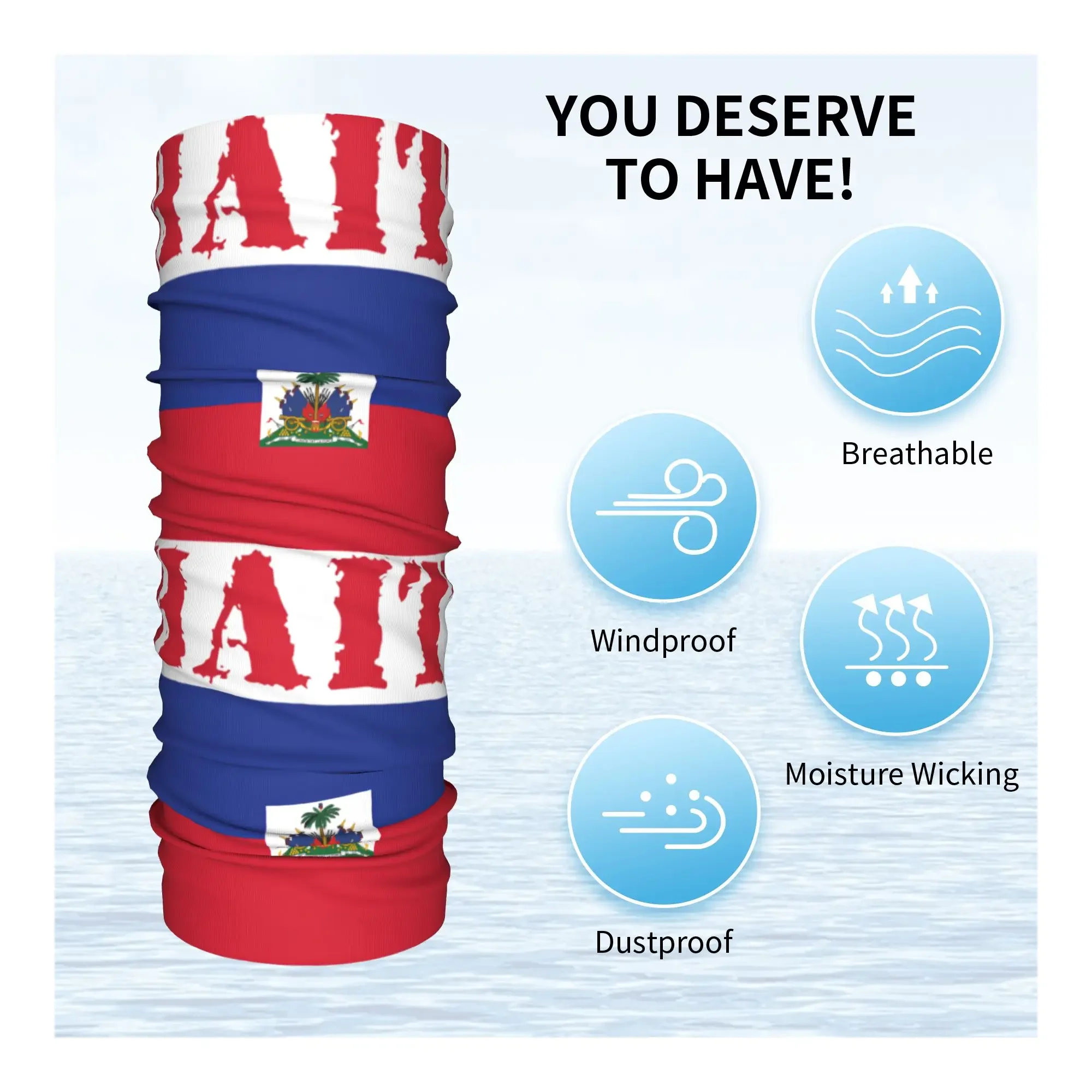 Haiti Flag Bandana Winter Neck Warmer Women Windproof Wrap Face Scarf for Ski  Gaiter Headband view 3