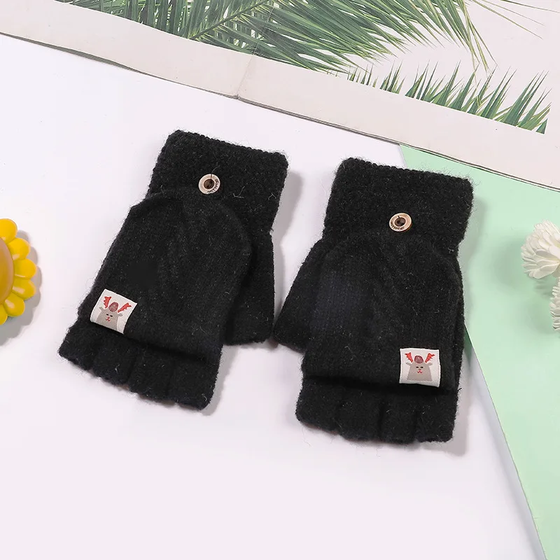 Winter Warm Knitted Half Finger Flip Gloves Fashion Knitted Woolen Autumn Winter Thick Gloves Thick & Warm Adult Gloves Women