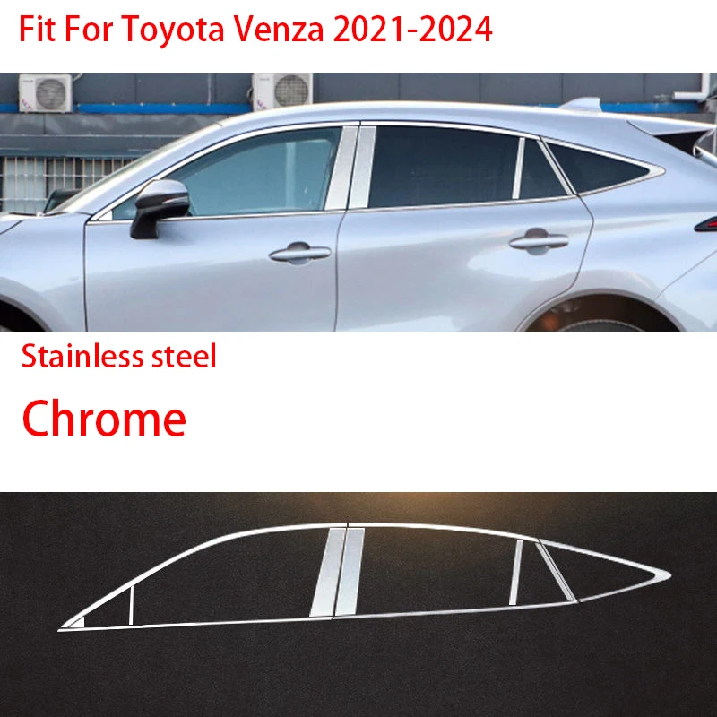 

Car Accessories For Toyota Venza 2021-2024 Stainless steel Chrome Exterior Window Molding Pillars Strip Sill side Cover Trim