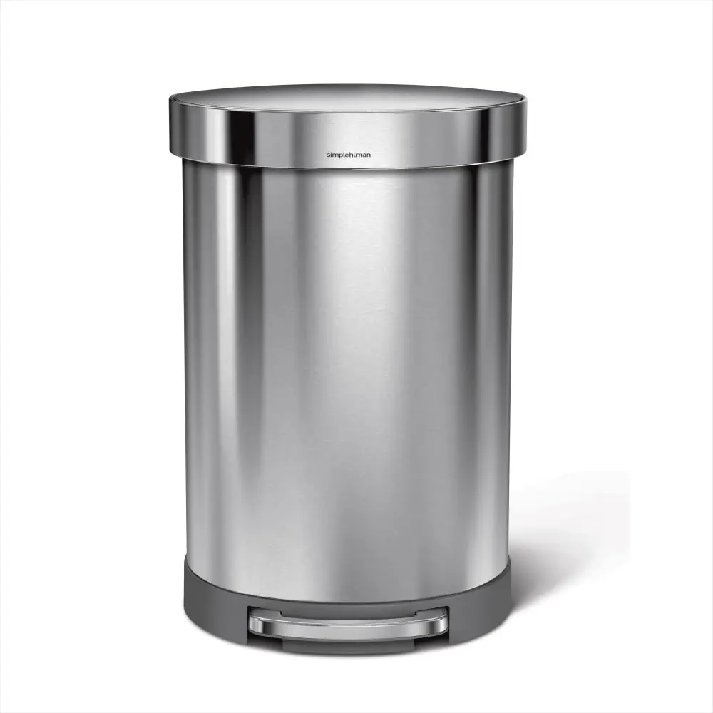 

simplehuman 60 Liter Semi-Round Hands-Free Kitchen Step Stainless Steel Trash Can with Soft-Close Lid, Brushed