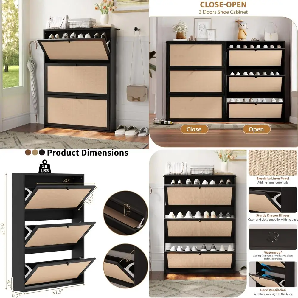 خزانة تخزين الأحذية ذات درج قابل للطي وباب من الكتان الضيق ومنظم قائم بذاته للأحذية #1