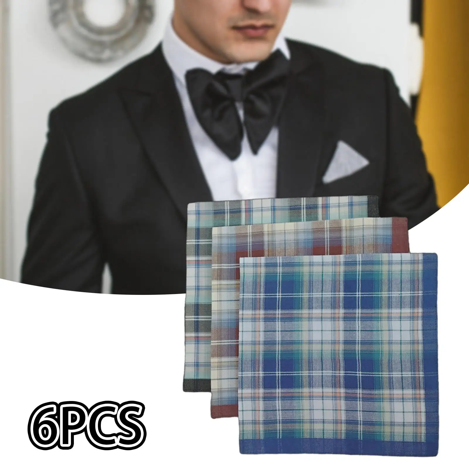 6 Pieces Handkerchiefs for Men Cotton Hanky Plaid Mens Gifts Soft Comfortable