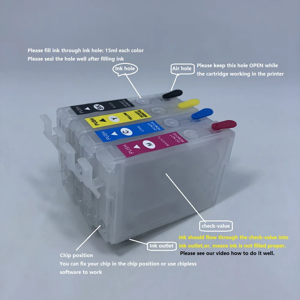 Empty Refill Ink Cartridge without Chip For Epson WF-2861 WF-2810 WF-2830 WF-2835 WF-2860 WF-2850 WF-2865 XP-231 XP-241 XP-3100