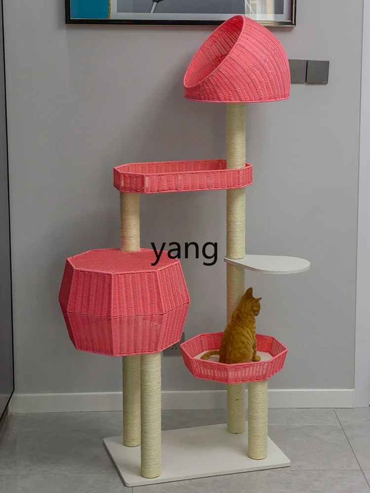 Yhl cat climbing frame integrated rattan cat cage scratching board small apartment pet villa shelf