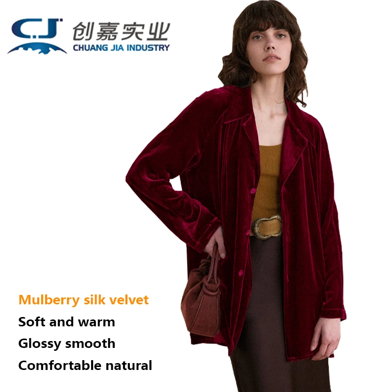 Natural Silk Fleece Women's Suit Retro Style Elegant Casual Jacket Lightweight Soft Smooth Glowing Top Suitable Spring Autumn