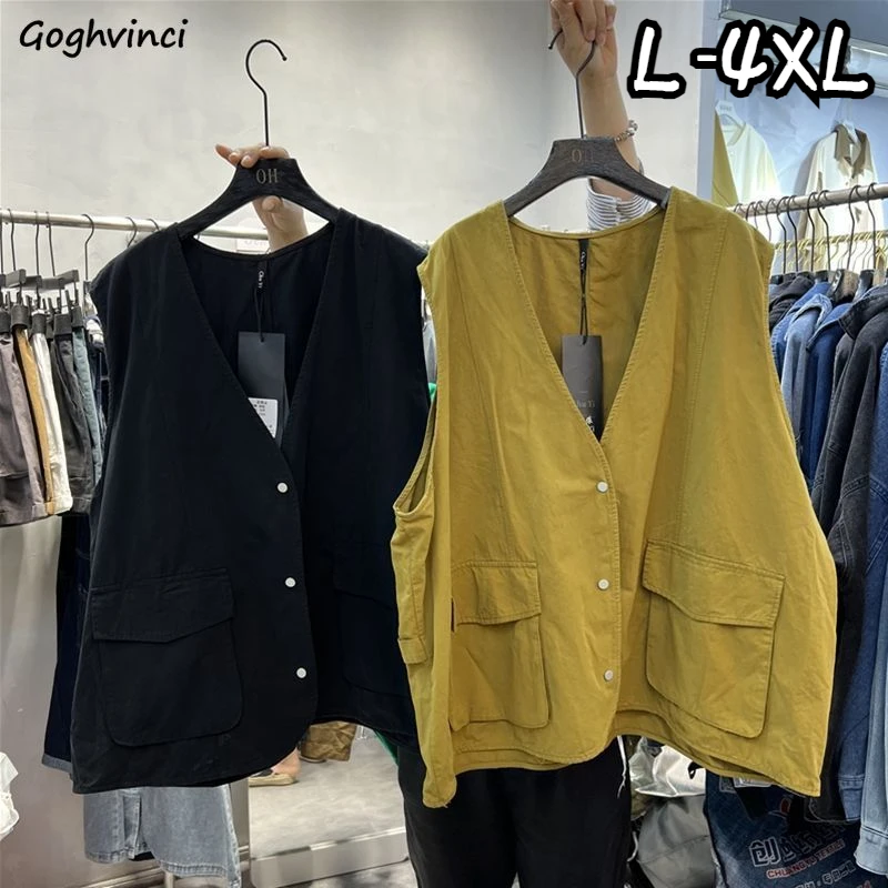 

Baggy Vintage Cargo Y2k Vests for Women Unisex Simple Big Pockets Leisure 6 Colors Sleeveless Waistcoats All-match Daily Ladies