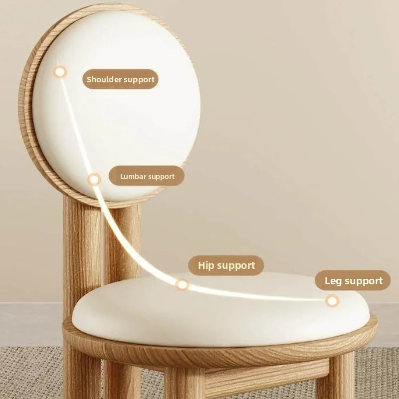 Solid Wood Vanity Chair Cream Style Dressing Stool High Weight Capacity Comfortable Backrest for Bedroom Living Room Makeup Seat
