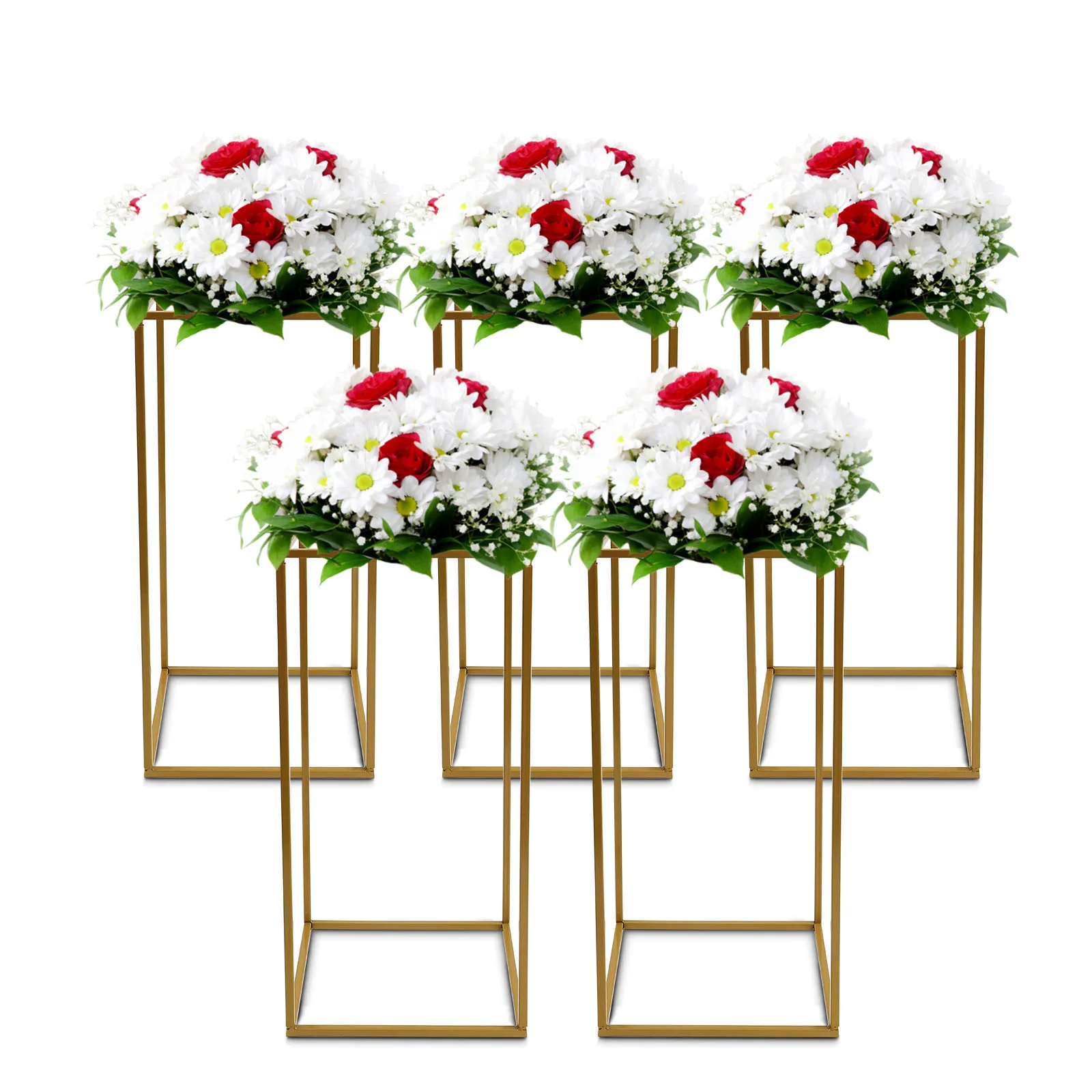 5 Pieces of 28 * 28 * 60cm Golden Wedding Flower Rack Rectangular Flower Rack, Suitable for Wedding Decoration and Parties