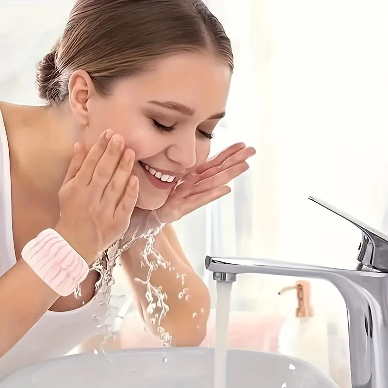 Diadema impermeable de 2 piezas, pulsera para lavado de cara, gemelos para lavado de cara, pulsera absorbente de sudor.