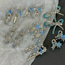 Y2g Blue Silver Alloy Barrettes Simple Girl Five-Pointed Star Metal Duckbill Clip Bang Clip Side Clip Hair Accessories New