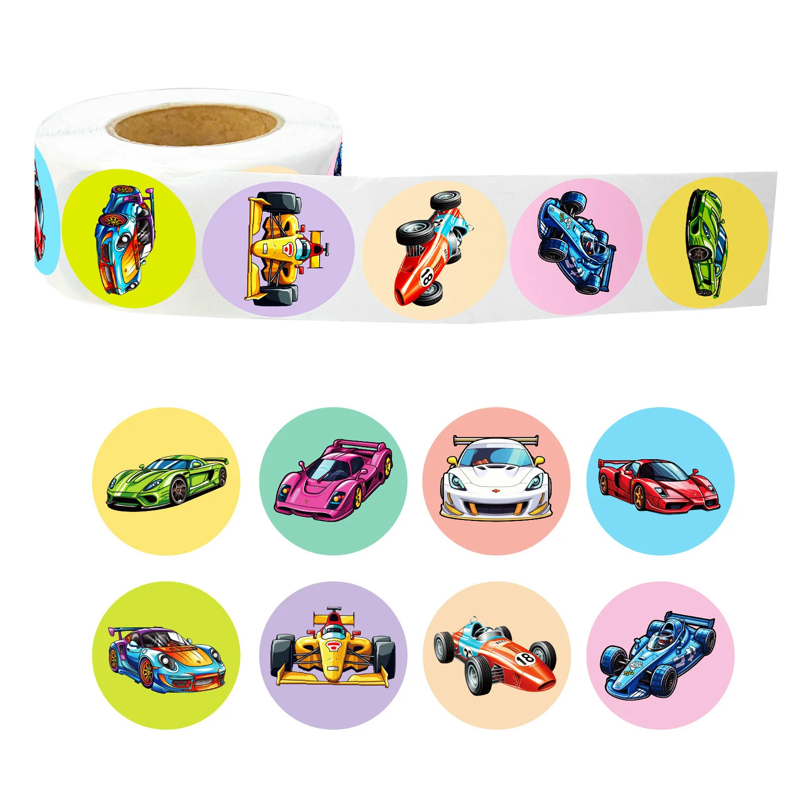 

100-500PCS 2.5cm Race Car Stickers Roll, Cute Cartoon Car Decals for Kids Birthday Party, Scrapbooking and DIY Crafts