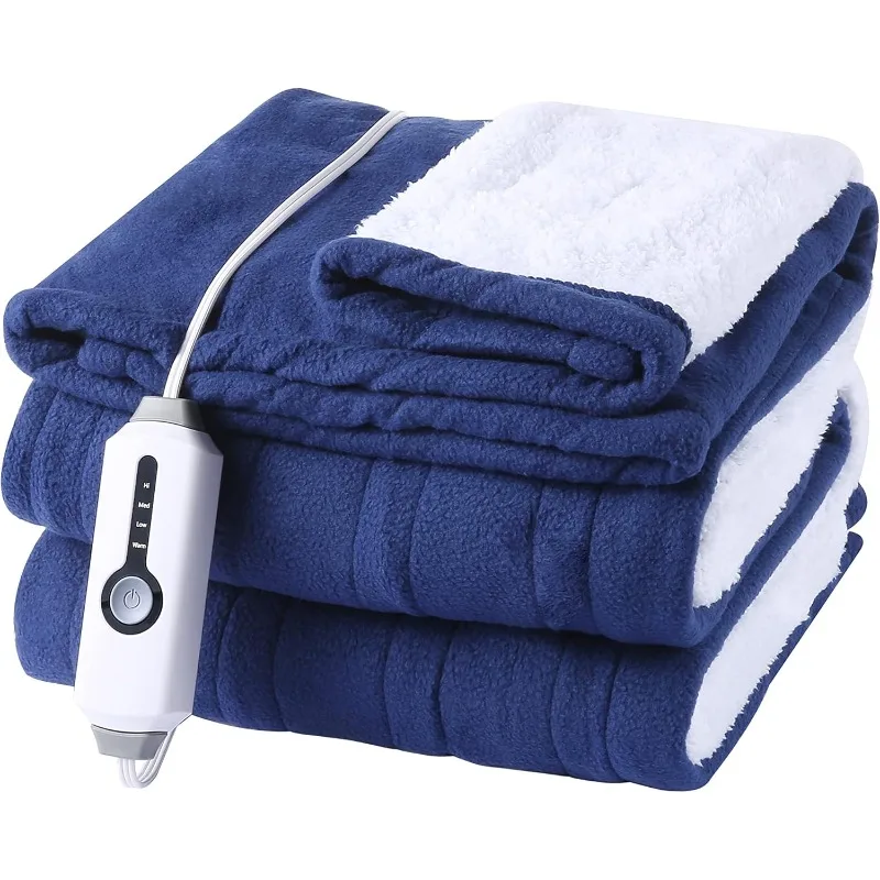 Electric Blanket Heated Throw 50 x 60 Inches, Super Soft Polar Fleece & Sherpa Fabric with 4 Heating Levels & 3 Hours Auto Off