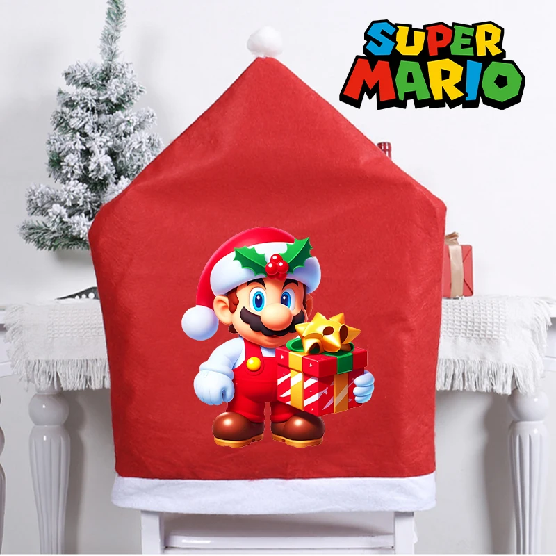 

Рождественский чехол на стул «Супер Марио», красный нетканый чехол для рождественской вечеринки, украшения для ресторана, милые рождественские подарки с мультяшным принтом