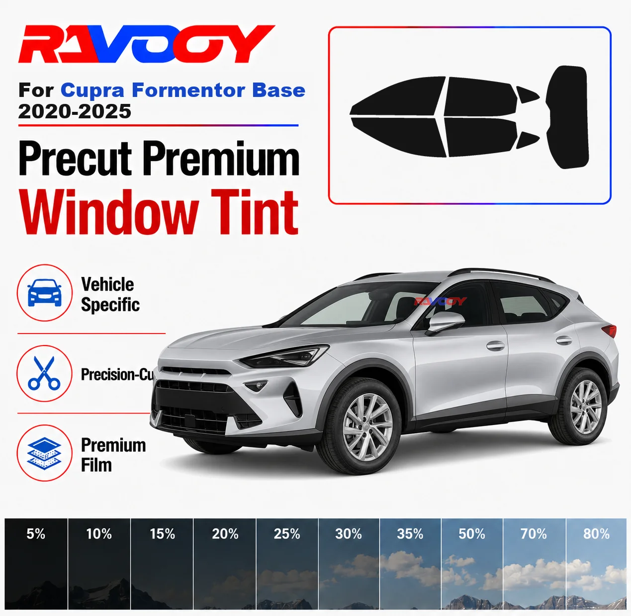 Premium Precut Window Tint Kit Front Rear Windows Rear Windshield For Cupra Formentor Base 2020-2025 Car Solar Nano Ceramic Film