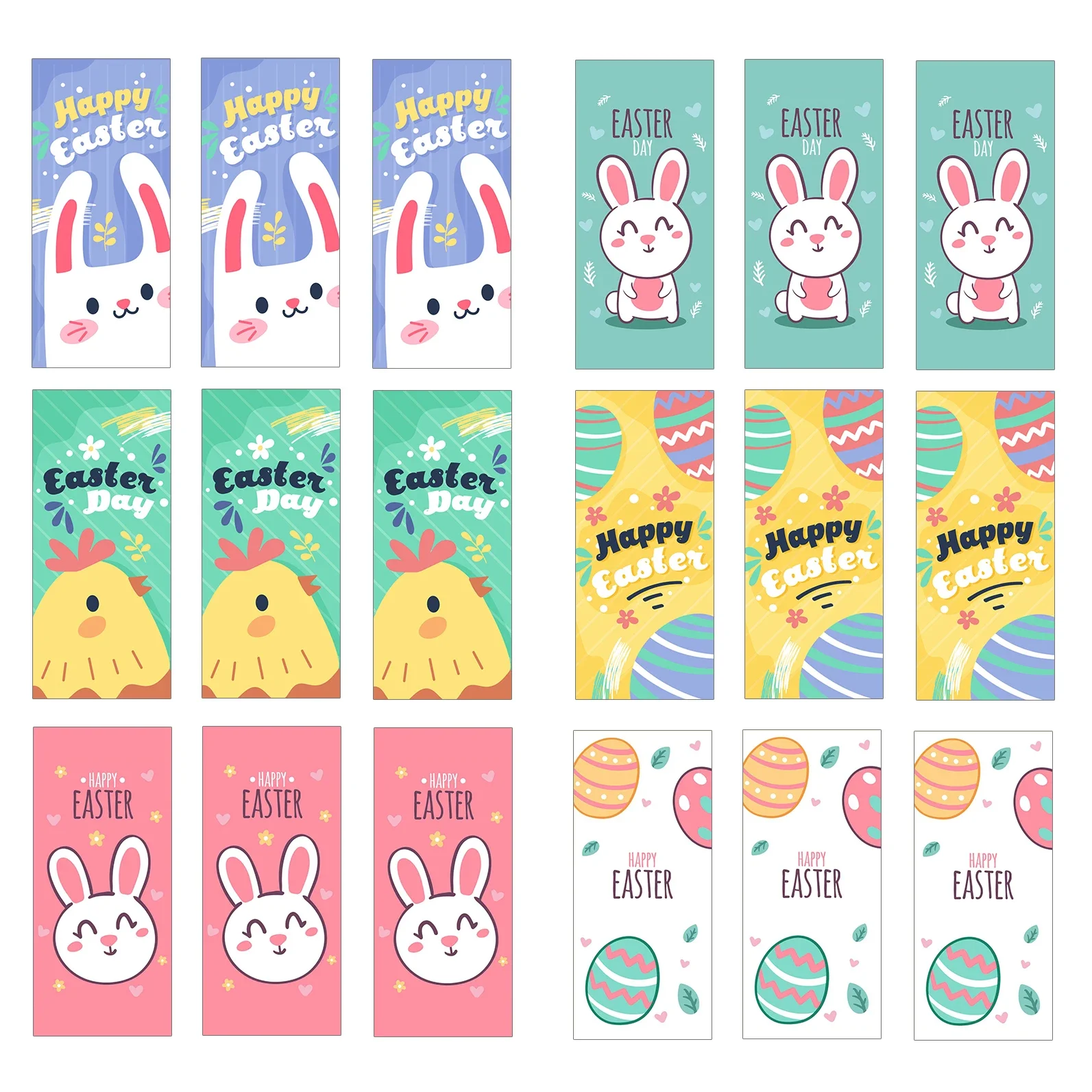 24pcs Happy Easter Day Decor Sticker Self-adhesive Sealing Sticker Labels Cute Rabbit Bunny Eggs Party Decor Labels 4x9cm