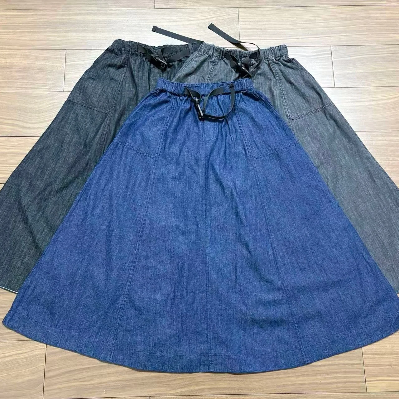 

Washed Denim Half Skirt Women's Summer New Style Thin Buckle Waist Cotton Pure Cotton Mid-Length Skirt Casual A-Line Skirt