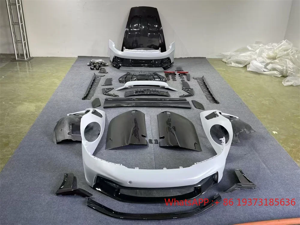 Dry Carbon Fiber GT3RS Style Front Bumper Rear Bumper Side Skirts Rear Spoiler Engine Hood Exhaust for Porsche 992 Body Kit