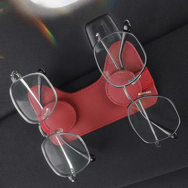 

2Pcs Leather Car Sunglasses Holder for Visor, Universal Glasses Clip with Metal Clip, Secure Eyeglass Case, Interior Accessories