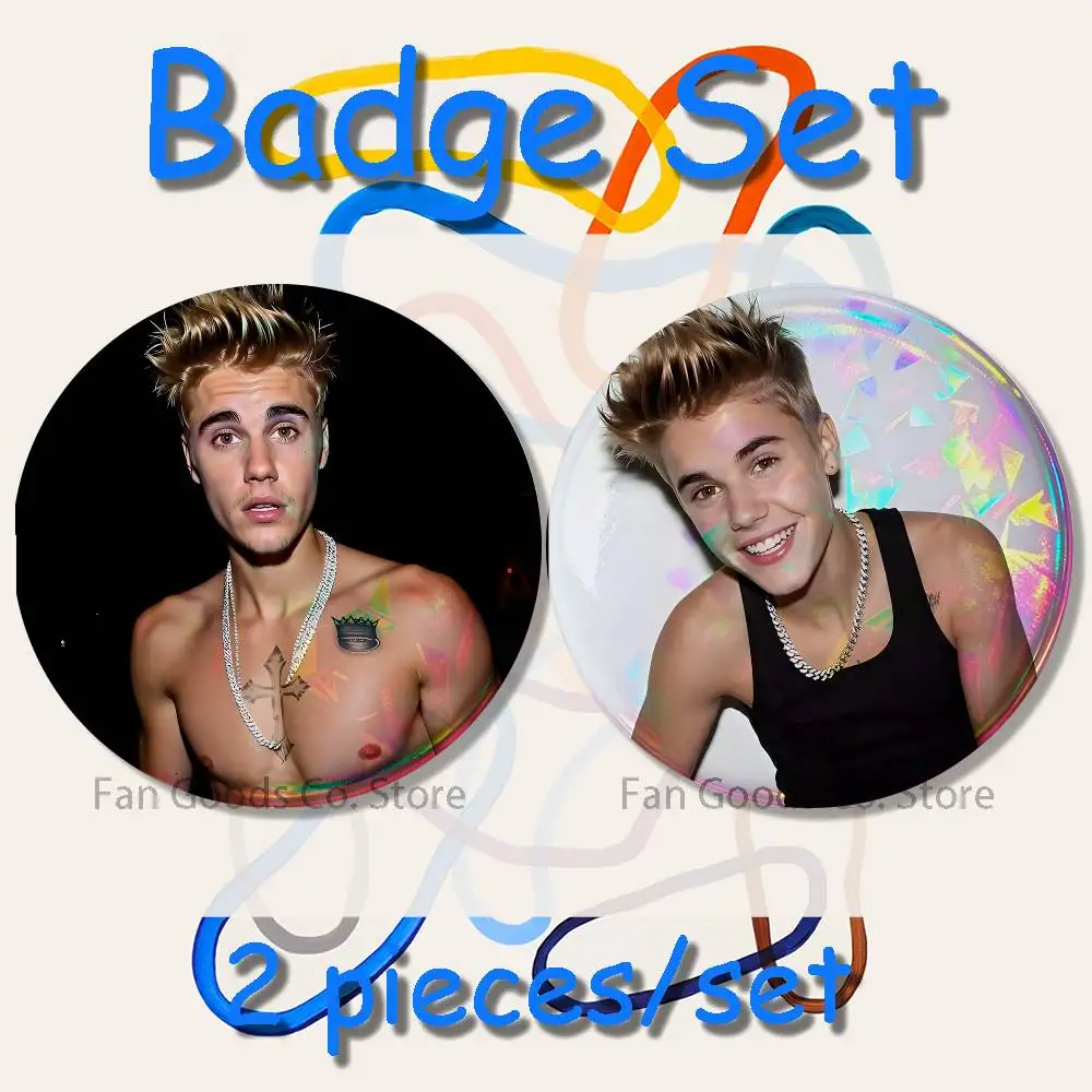 J-Justin Singer B-Bieber 2-piece set Pins Backpack Clothes Jewelry Accessories Cartoon Round Brooch Button Badge Collection Gift